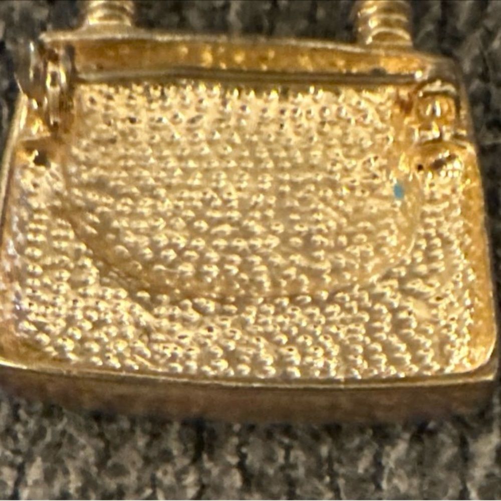 Vintage Gray Blue Goldtone Bag Purse Handbag Brooch Pin - Picture 4 of 4